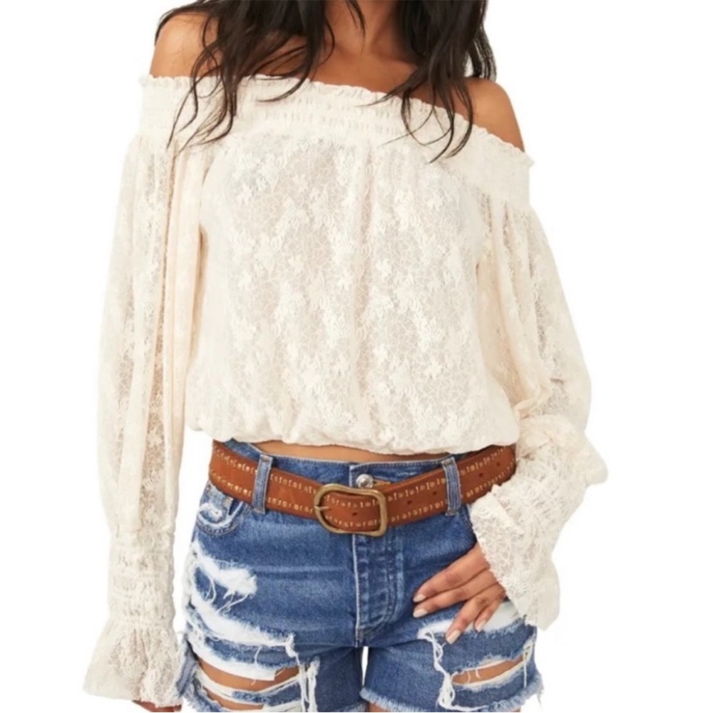 Free People Emily Lace Off the Shoulder Top L